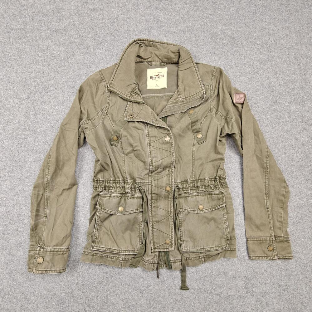 Hollister Jacket Womens Large Green Military Cotton Twill Full Zip Drawstring